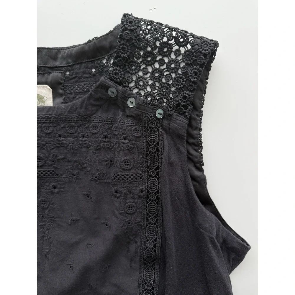 Anthropologie Black Eyelet Crotchet Blouse Womens Small Cottagecore Feminine - Picture 2 of 8